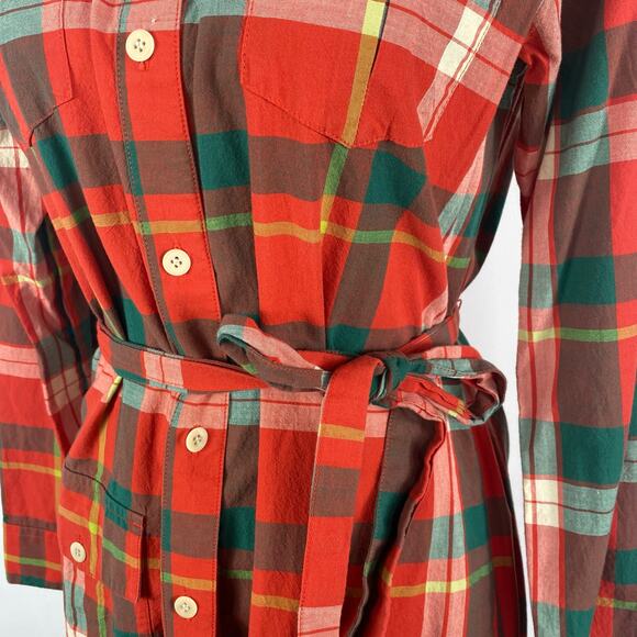 L.L. Bean Signature Madras Camp Shirt Dress Red Plaid Button Down Womens Size 10 - Picture 8 of 16